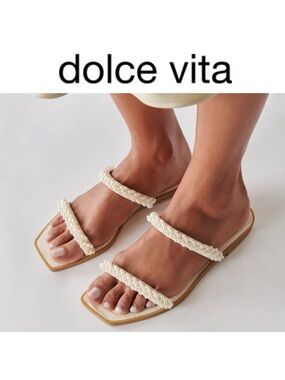 Dolce Vita Ivee Vanilla Pearl Double Strap Square Toe Sandals 8.5